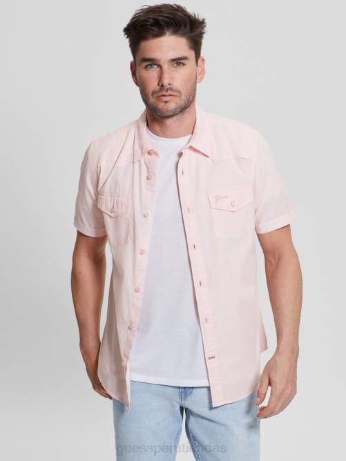 GUESS camisa de nottingham hombres 0P8X3970 algodón rubor vestir