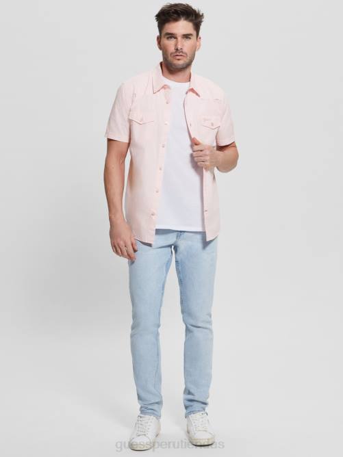 GUESS camisa de nottingham hombres 0P8X3970 algodón rubor vestir