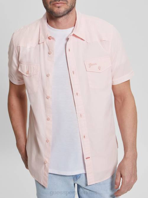 GUESS camisa de nottingham hombres 0P8X3970 algodón rubor vestir