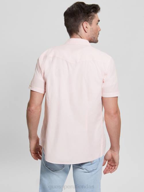 GUESS camisa de nottingham hombres 0P8X3970 algodón rubor vestir