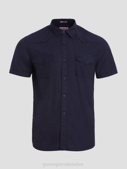 GUESS camisa de nottingham hombres 0P8X3979 azul elegante vestir