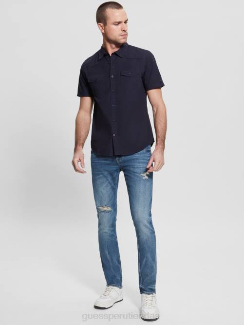 GUESS camisa de nottingham hombres 0P8X3979 azul elegante vestir