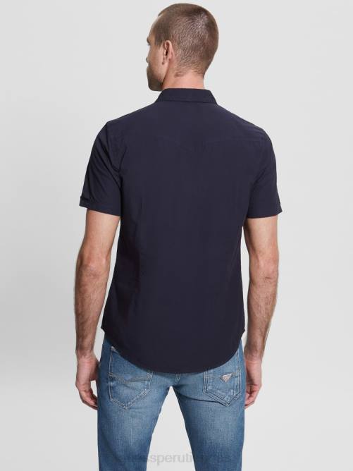 GUESS camisa de nottingham hombres 0P8X3979 azul elegante vestir