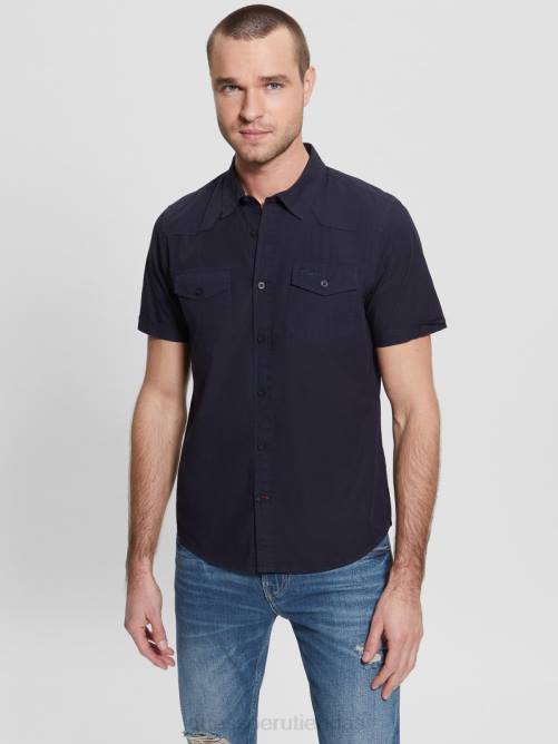 GUESS camisa de nottingham hombres 0P8X3979 azul elegante vestir