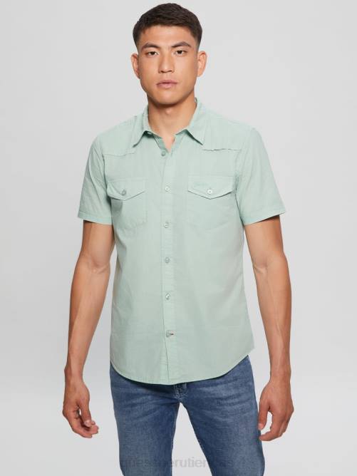 GUESS camisa de nottingham hombres 0P8X3989 menta suave vestir