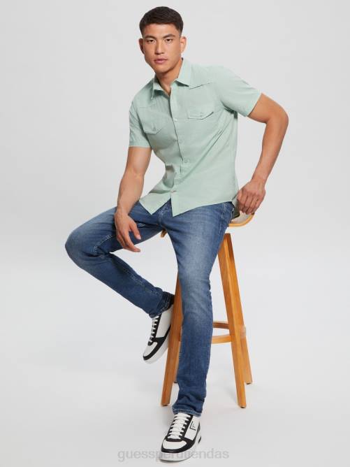 GUESS camisa de nottingham hombres 0P8X3989 menta suave vestir