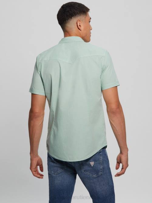 GUESS camisa de nottingham hombres 0P8X3989 menta suave vestir