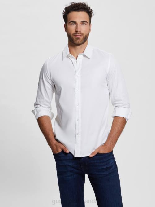 GUESS camisa elástica de lujo hombres 0P8X3960 blanco puro vestir