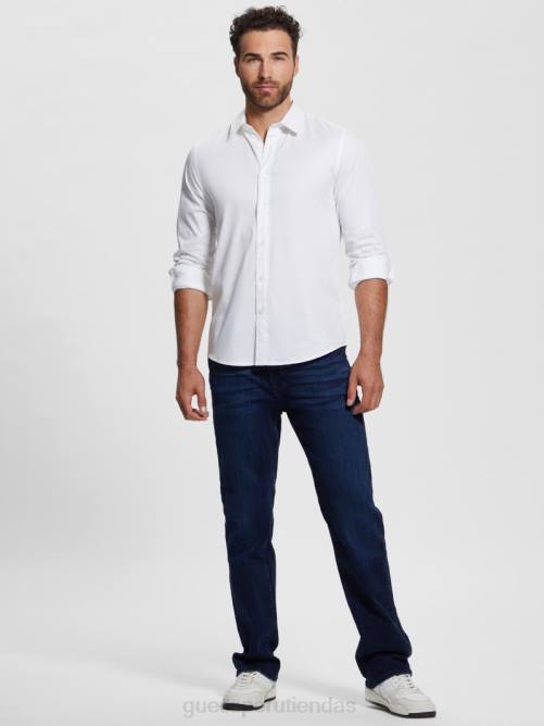 GUESS camisa elástica de lujo hombres 0P8X3960 blanco puro vestir