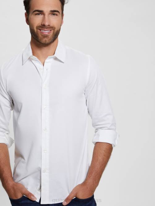 GUESS camisa elástica de lujo hombres 0P8X3960 blanco puro vestir