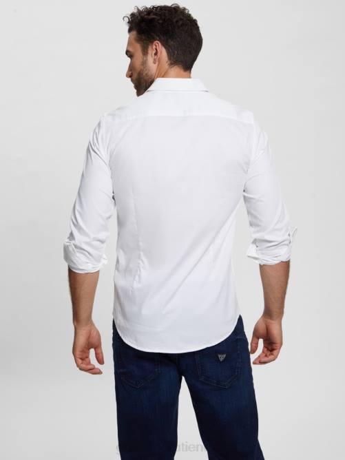GUESS camisa elástica de lujo hombres 0P8X3960 blanco puro vestir