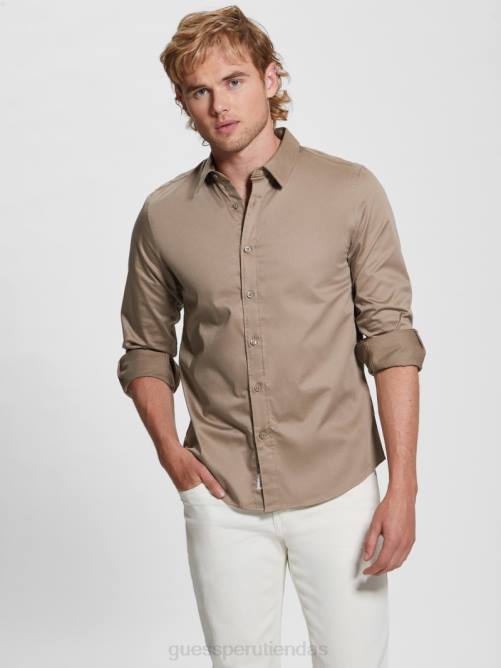 GUESS camisa elástica de lujo hombres 0P8X3963 champán vestir