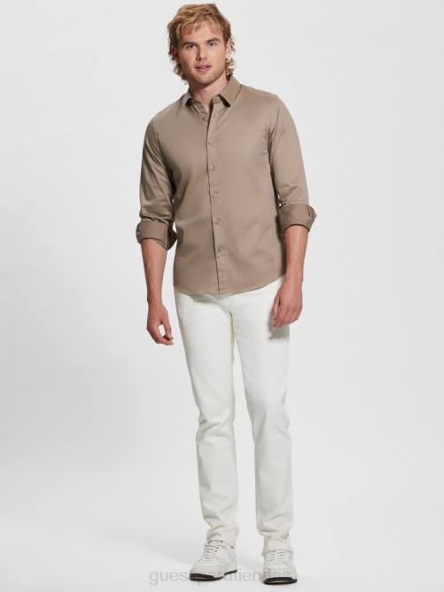 GUESS camisa elástica de lujo hombres 0P8X3963 champán vestir