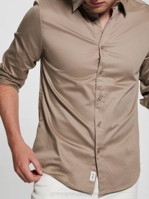 GUESS camisa elástica de lujo hombres 0P8X3963 champán vestir
