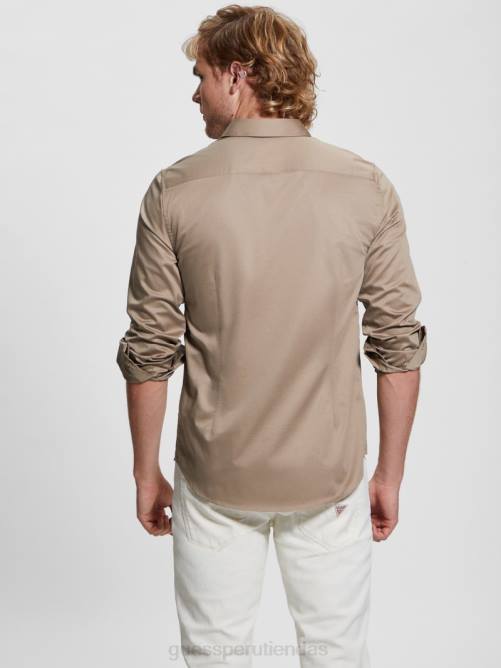GUESS camisa elástica de lujo hombres 0P8X3963 champán vestir