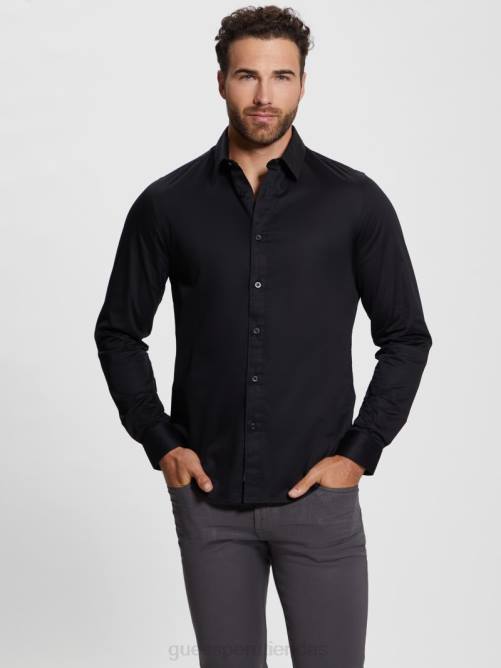 GUESS camisa elástica de lujo hombres 0P8X3975 negro vestir