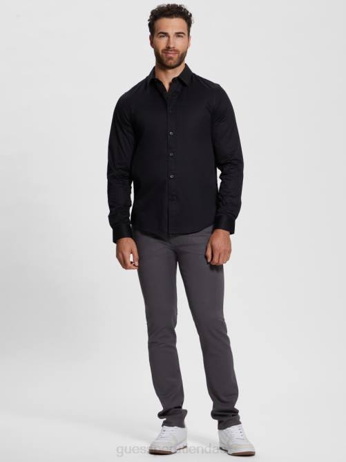 GUESS camisa elástica de lujo hombres 0P8X3975 negro vestir