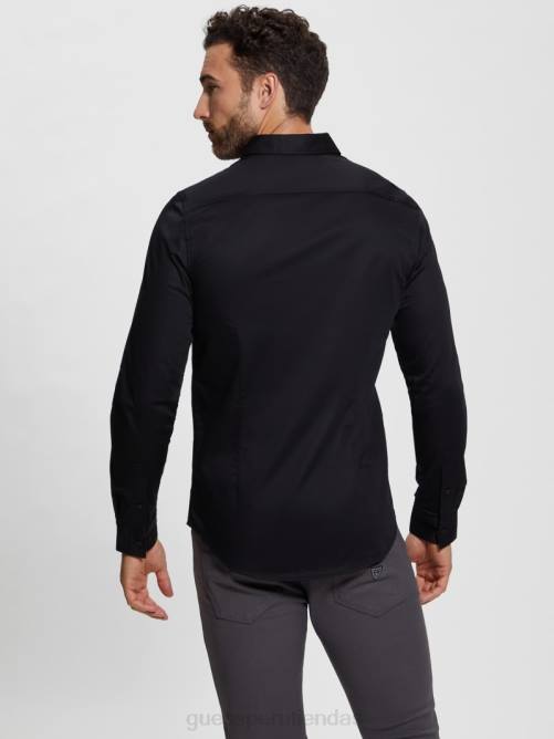 GUESS camisa elástica de lujo hombres 0P8X3975 negro vestir
