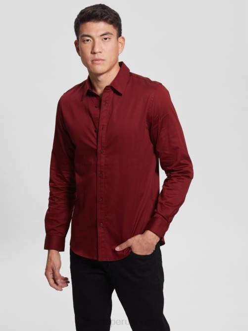 GUESS camisa elástica de lujo hombres 0P8X4050 vino vestir