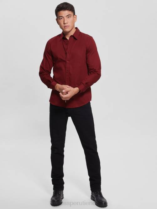 GUESS camisa elástica de lujo hombres 0P8X4050 vino vestir