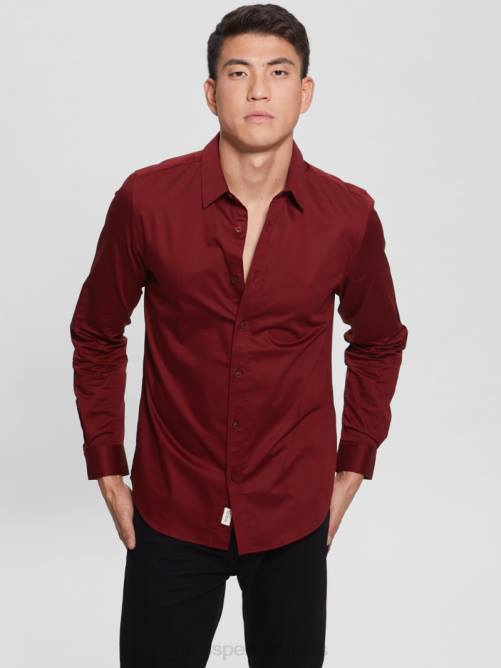 GUESS camisa elástica de lujo hombres 0P8X4050 vino vestir