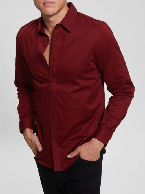 GUESS camisa elástica de lujo hombres 0P8X4050 vino vestir