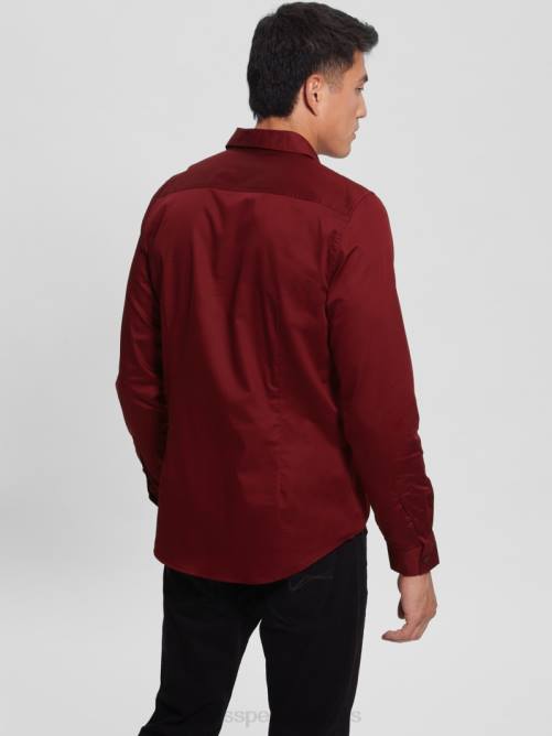 GUESS camisa elástica de lujo hombres 0P8X4050 vino vestir