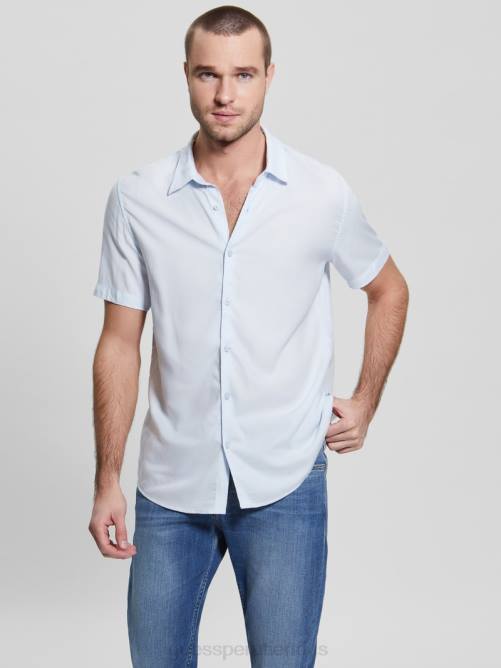 GUESS camisa lisa de rayón ecológico hombres 0P8X3997 cielo alto vestir