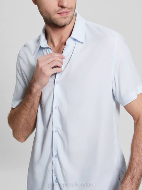GUESS camisa lisa de rayón ecológico hombres 0P8X3997 cielo alto vestir