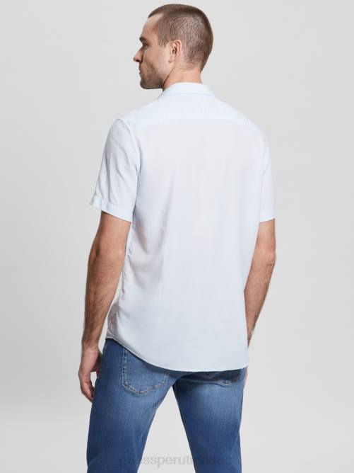 GUESS camisa lisa de rayón ecológico hombres 0P8X3997 cielo alto vestir