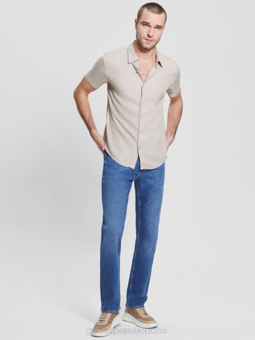 GUESS camisa lisa de rayón ecológico hombres 0P8X4002 piedra de pasadena vestir