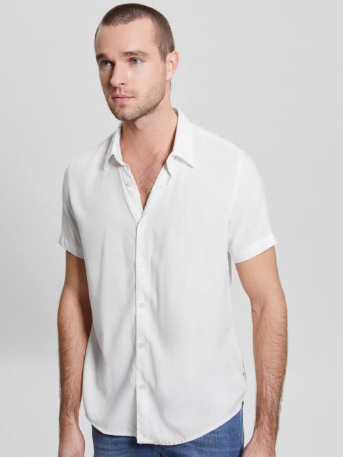 GUESS camisa lisa de rayón ecológico hombres 0P8X4007 sal blanca vestir