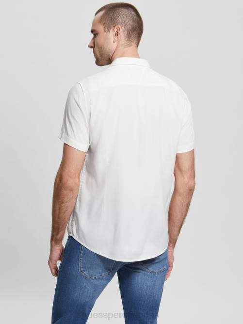 GUESS camisa lisa de rayón ecológico hombres 0P8X4007 sal blanca vestir