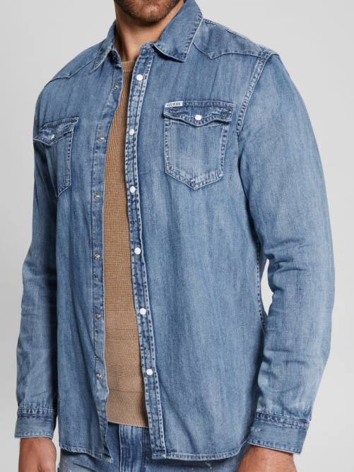 GUESS camisa vaquera de manga larga hombres 0P8X4177 palmero vestir