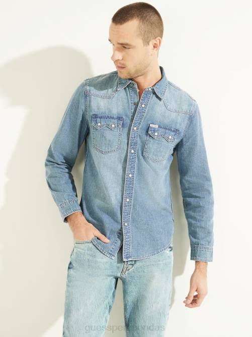 GUESS camisa vaquera occidental hombres 0P8X4138 atravesar vestir
