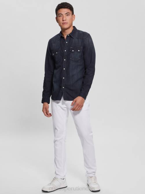 GUESS camisa vaquera regular fit estilo western hombres 0P8X4014 niebla de medianoche vestir