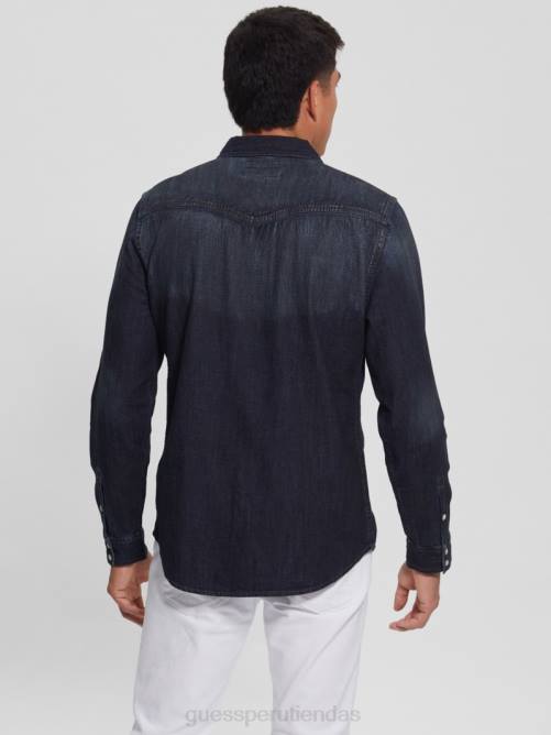 GUESS camisa vaquera regular fit estilo western hombres 0P8X4014 niebla de medianoche vestir
