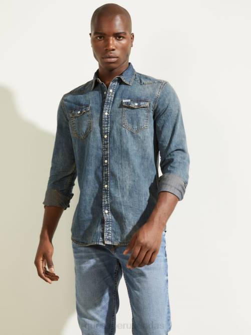GUESS camisa vaquera truckee estilo western hombres 0P8X4069 acadia vestir
