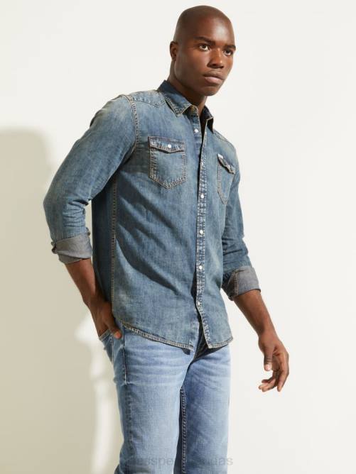 GUESS camisa vaquera truckee estilo western hombres 0P8X4069 acadia vestir