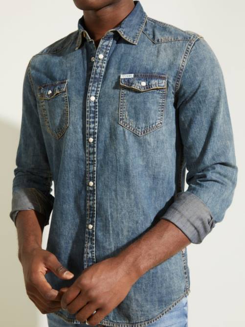 GUESS camisa vaquera truckee estilo western hombres 0P8X4069 acadia vestir