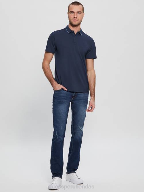 GUESS polo con cinta de piqué paul hombres 0P8X4033 azul seda vestir