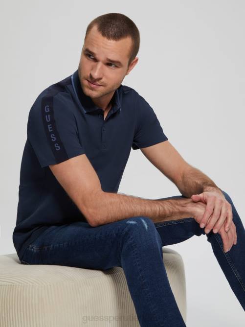GUESS polo con cinta de piqué paul hombres 0P8X4033 azul seda vestir