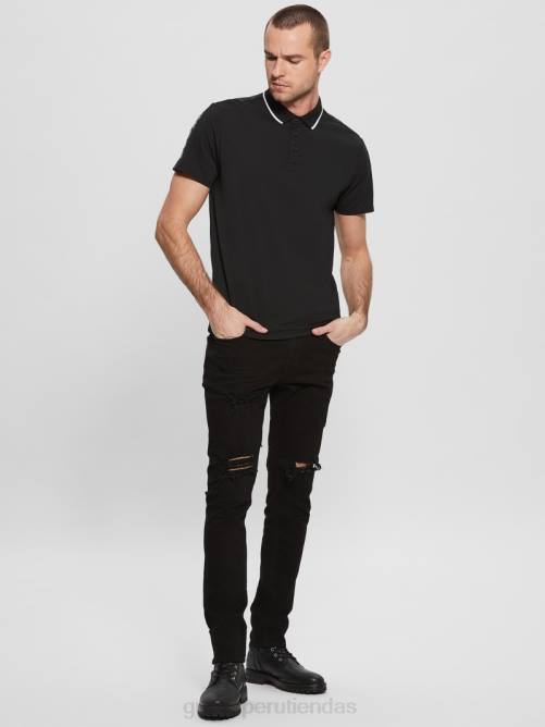 GUESS polo con cinta de piqué paul hombres 0P8X4043 negro vestir