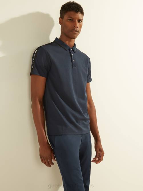 GUESS polo con cinta del logo en piqué hombres 0P8X4046 azul seda vestir