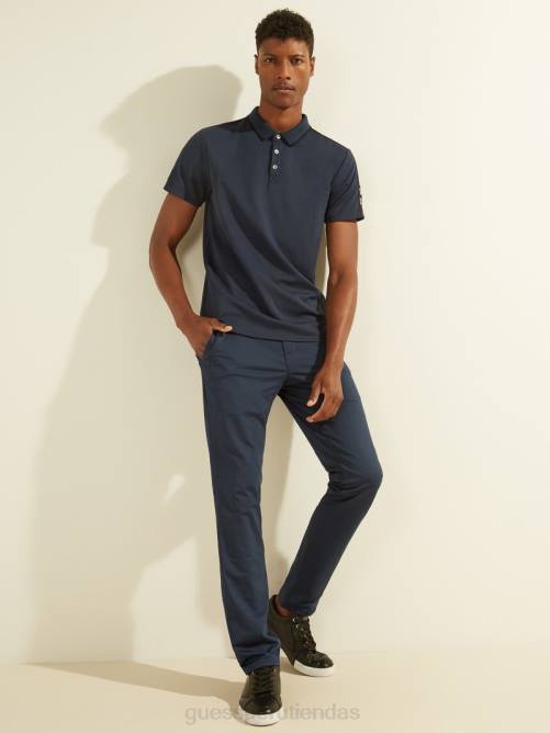 GUESS polo con cinta del logo en piqué hombres 0P8X4046 azul seda vestir