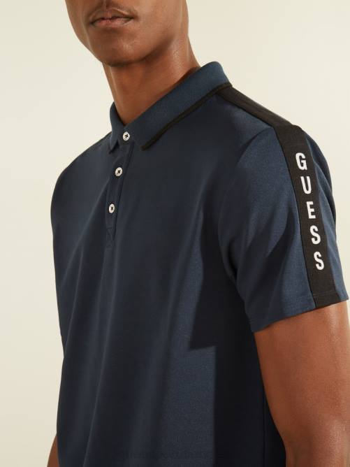 GUESS polo con cinta del logo en piqué hombres 0P8X4046 azul seda vestir