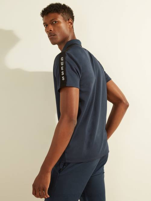 GUESS polo con cinta del logo en piqué hombres 0P8X4046 azul seda vestir