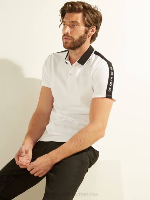 GUESS polo con cinta del logo en piqué hombres 0P8X4172 blanco puro vestir