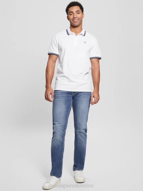 GUESS polo de piqué deportivo hombres 0P8X3952 blanco puro multi vestir