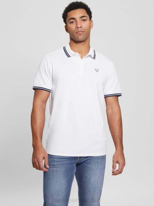 GUESS polo de piqué deportivo hombres 0P8X3952 blanco puro multi vestir